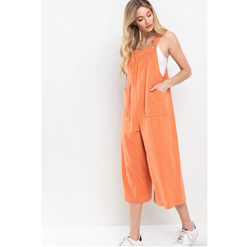 Cotton Cropped Sleeveless Wide Leg Jumpsuit with Pockets Small NWT